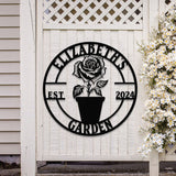 Custom Rose Garden Metal Wall Sign, Personalized Outdoor Garden Sign, Mom Roses Sign, Garden Hanging, Flower Bouquet Art, Gift for Her