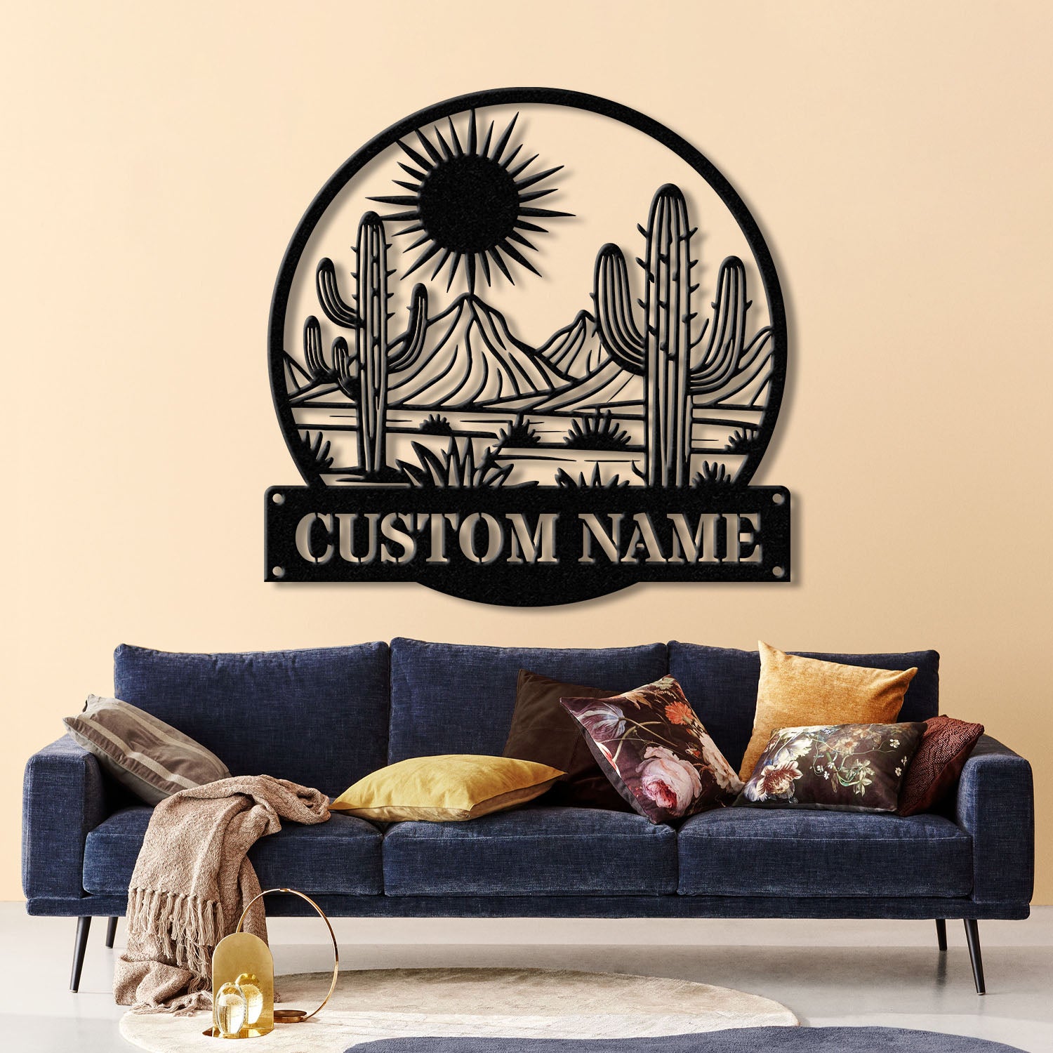 Cactus Desert Custom Metal Sign with LED Lights – Personalized Desert Cactus Wall Art – Southwest Desert Wall Decor for Patio