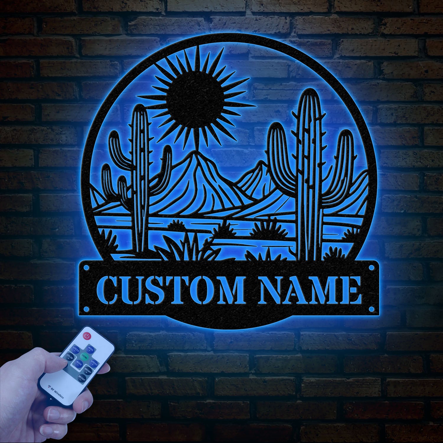 Cactus Desert Custom Metal Sign with LED Lights – Personalized Desert Cactus Wall Art – Southwest Desert Wall Decor for Patio