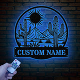 Cactus Desert Custom Metal Sign with LED Lights – Personalized Desert Cactus Wall Art – Southwest Desert Wall Decor for Patio