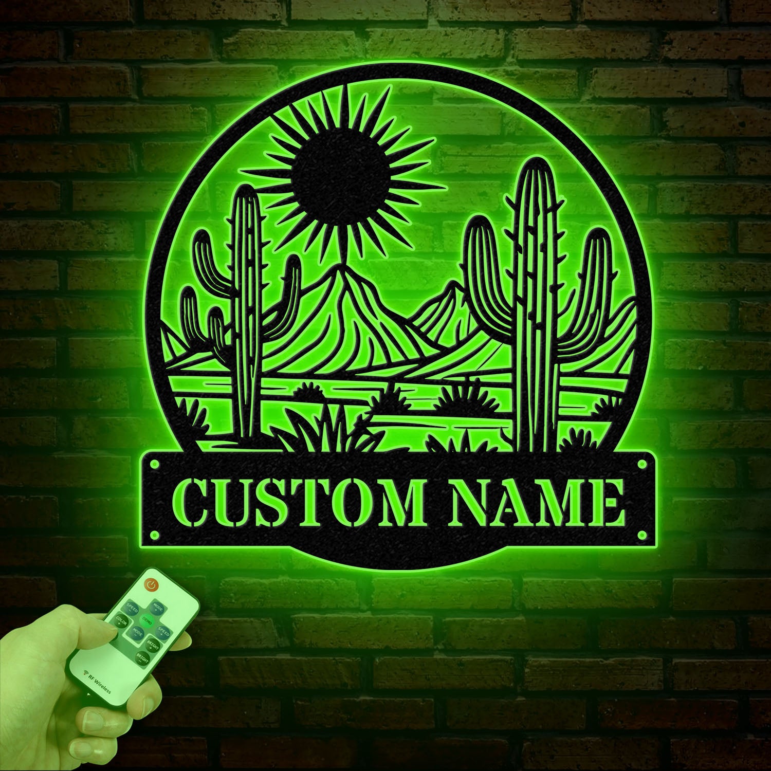 Cactus Desert Custom Metal Sign with LED Lights – Personalized Desert Cactus Wall Art – Southwest Desert Wall Decor for Patio