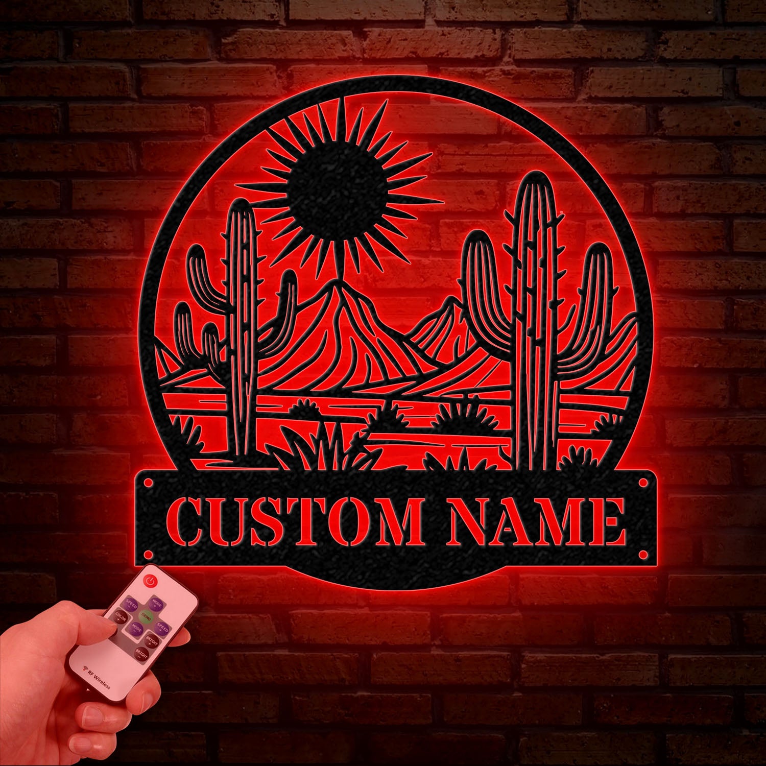 Cactus Desert Custom Metal Sign with LED Lights – Personalized Desert Cactus Wall Art – Southwest Desert Wall Decor for Patio