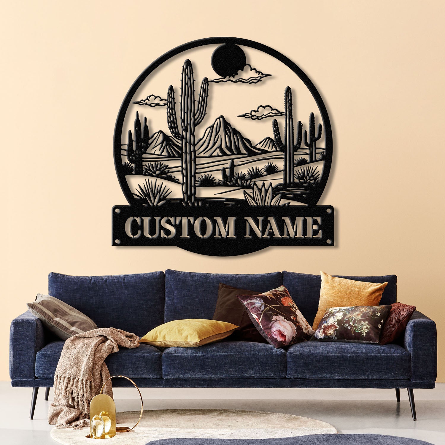 Cactus Desert Custom Metal Sign with LED Lights – Personalized Desert Cactus Wall Art – Southwest Desert Wall Decor for Patio