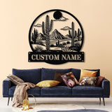 Cactus Desert Custom Metal Sign with LED Lights – Personalized Desert Cactus Wall Art – Southwest Desert Wall Decor for Patio