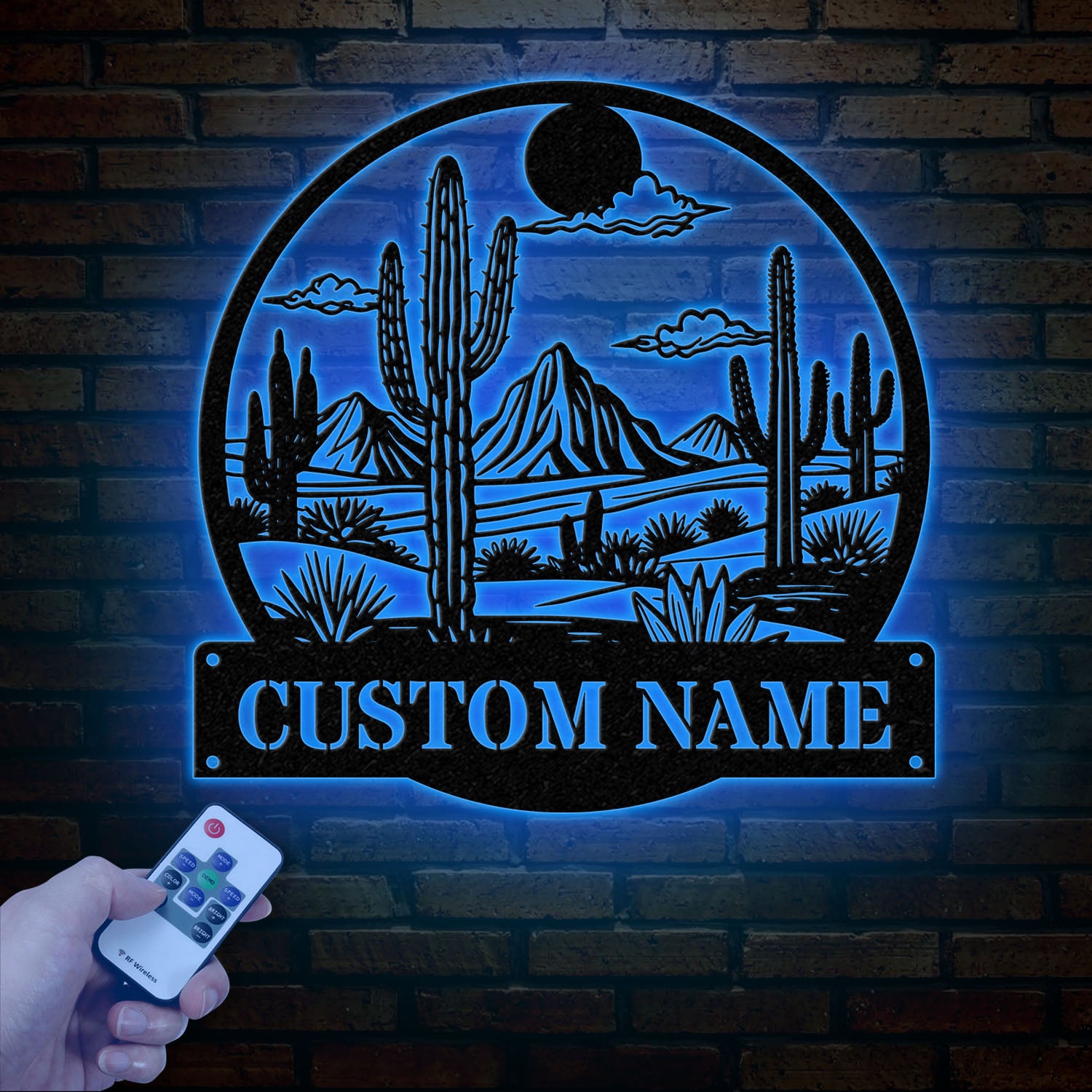 Cactus Desert Custom Metal Sign with LED Lights – Personalized Desert Cactus Wall Art – Southwest Desert Wall Decor for Patio