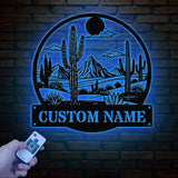 Cactus Desert Custom Metal Sign with LED Lights – Personalized Desert Cactus Wall Art – Southwest Desert Wall Decor for Patio