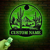 Cactus Desert Custom Metal Sign with LED Lights – Personalized Desert Cactus Wall Art – Southwest Desert Wall Decor for Patio