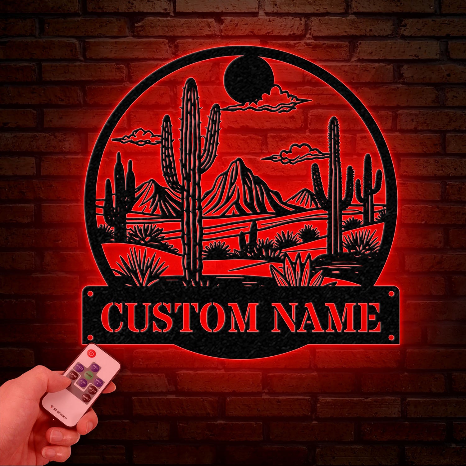 Cactus Desert Custom Metal Sign with LED Lights – Personalized Desert Cactus Wall Art – Southwest Desert Wall Decor for Patio
