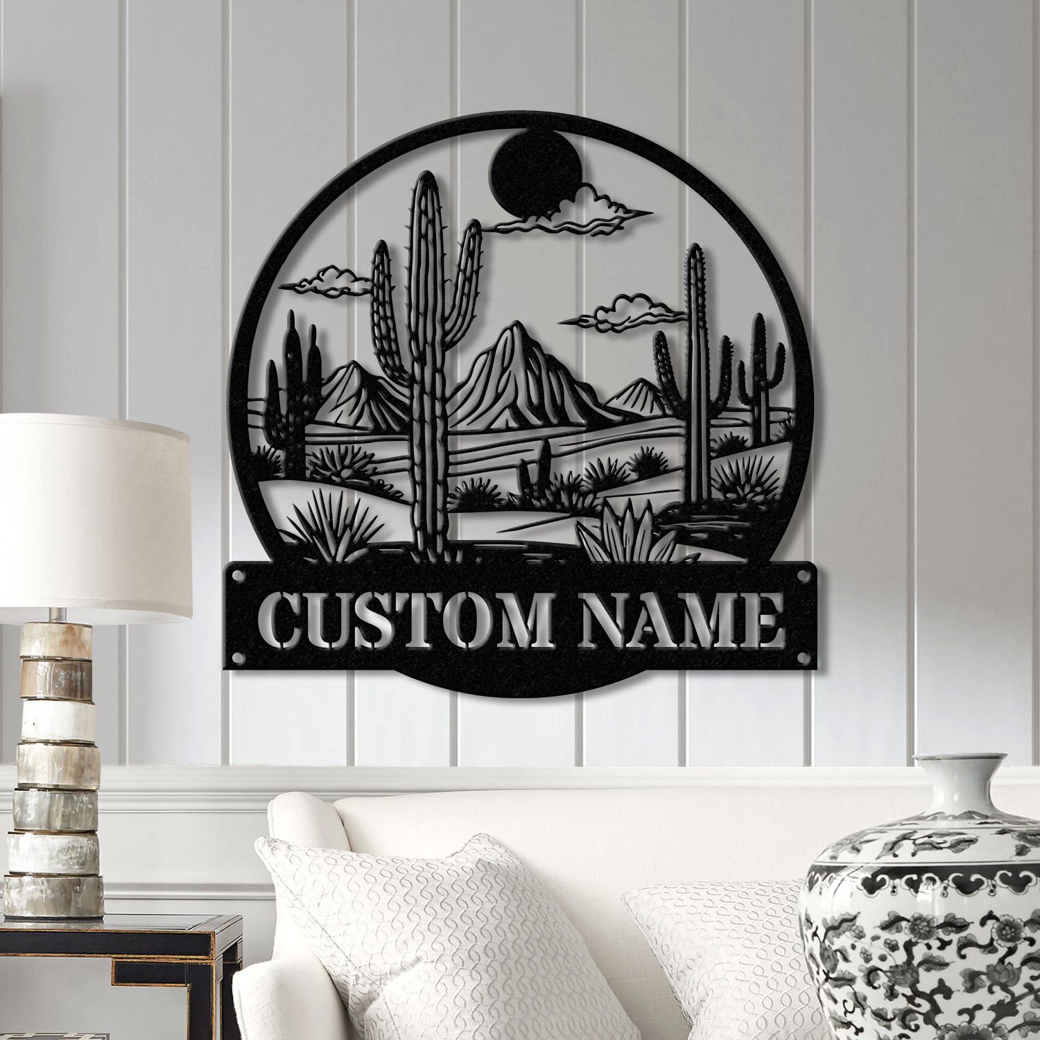 Cactus Desert Custom Metal Sign with LED Lights – Personalized Desert Cactus Wall Art – Southwest Desert Wall Decor for Patio