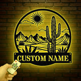Custom Cactus Metal Sign with LED Lights, Personalized Cactus Name Wall Art, Metal Cactus Decor & Gifts for Cactus Lovers, Housewarming Gift