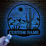 Custom Cactus Metal Sign with LED Lights, Personalized Cactus Name Wall Art, Metal Cactus Decor & Gifts for Cactus Lovers, Housewarming Gift