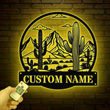 Custom Cactus Metal Sign with LED Lights, Personalized Cactus Name Wall Art, Metal Cactus Decor & Gifts for Cactus Lovers, Housewarming Gift