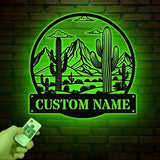 Custom Cactus Metal Sign with LED Lights, Personalized Cactus Name Wall Art, Metal Cactus Decor & Gifts for Cactus Lovers, Housewarming Gift