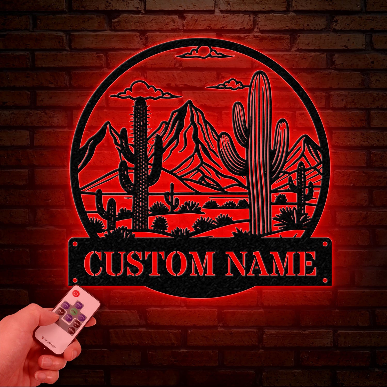 Custom Cactus Metal Sign with LED Lights, Personalized Cactus Name Wall Art, Metal Cactus Decor & Gifts for Cactus Lovers, Housewarming Gift