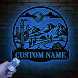 Custom Cactus Metal Sign with LED Lights, Personalized Cactus Name Wall Art, Metal Cactus Decor & Gifts for Cactus Lovers, Housewarming Gift