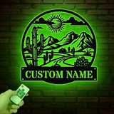 Custom Cactus Metal Sign with LED Lights, Personalized Cactus Name Wall Art, Metal Cactus Decor & Gifts for Cactus Lovers, Housewarming Gift