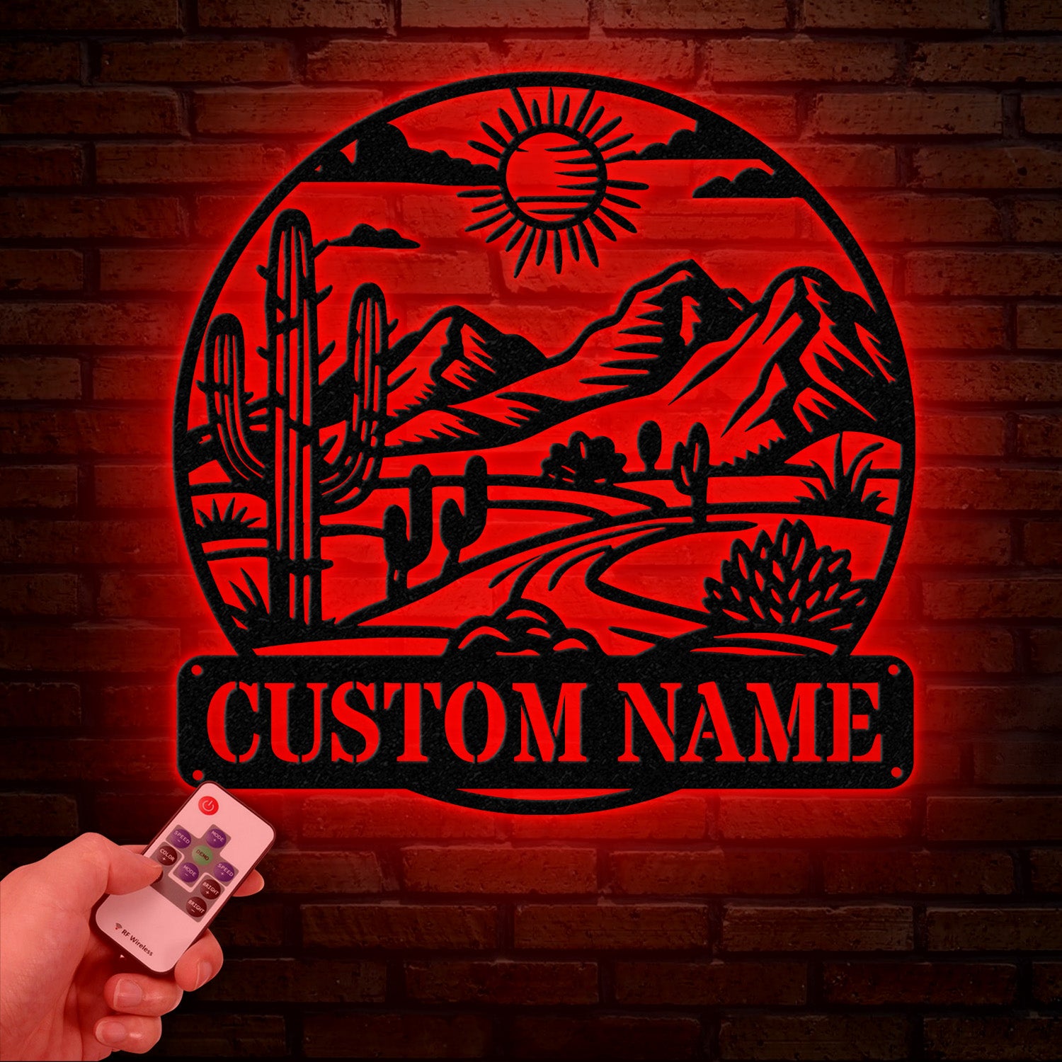 Cactus Desert Custom Metal Sign with LED Lights – Personalized Desert Cactus Wall Art – Southwest Desert Wall Decor for Patio