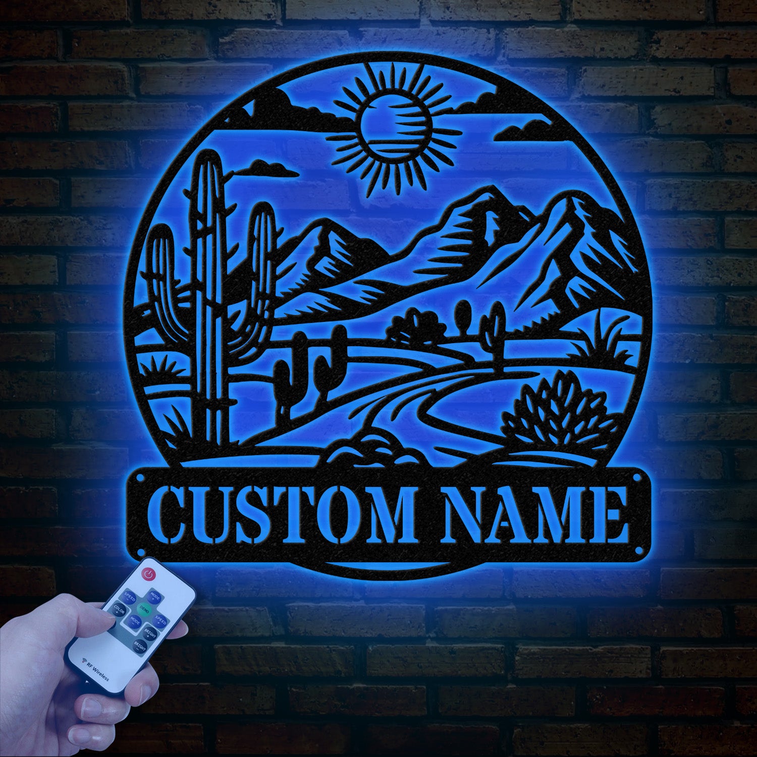Cactus Desert Custom Metal Sign with LED Lights – Personalized Desert Cactus Wall Art – Southwest Desert Wall Decor for Patio