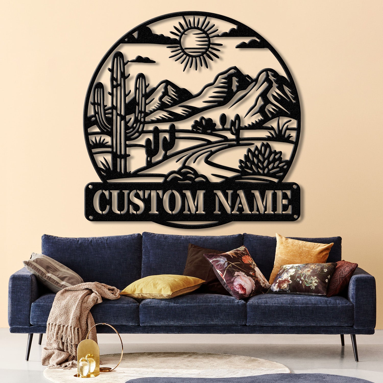 Cactus Desert Custom Metal Sign with LED Lights – Personalized Desert Cactus Wall Art – Southwest Desert Wall Decor for Patio
