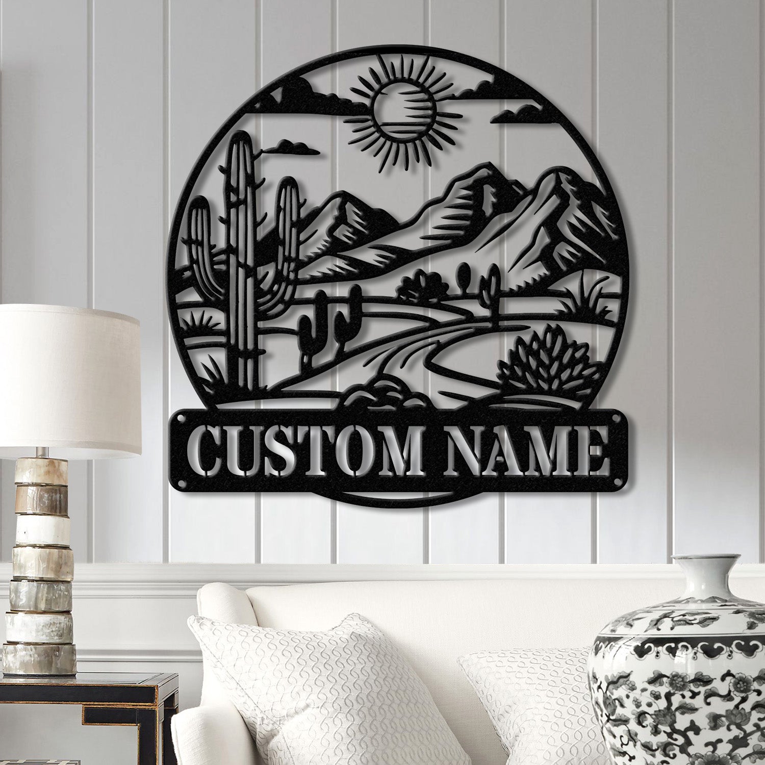 Cactus Desert Custom Metal Sign with LED Lights – Personalized Desert Cactus Wall Art – Southwest Desert Wall Decor for Patio