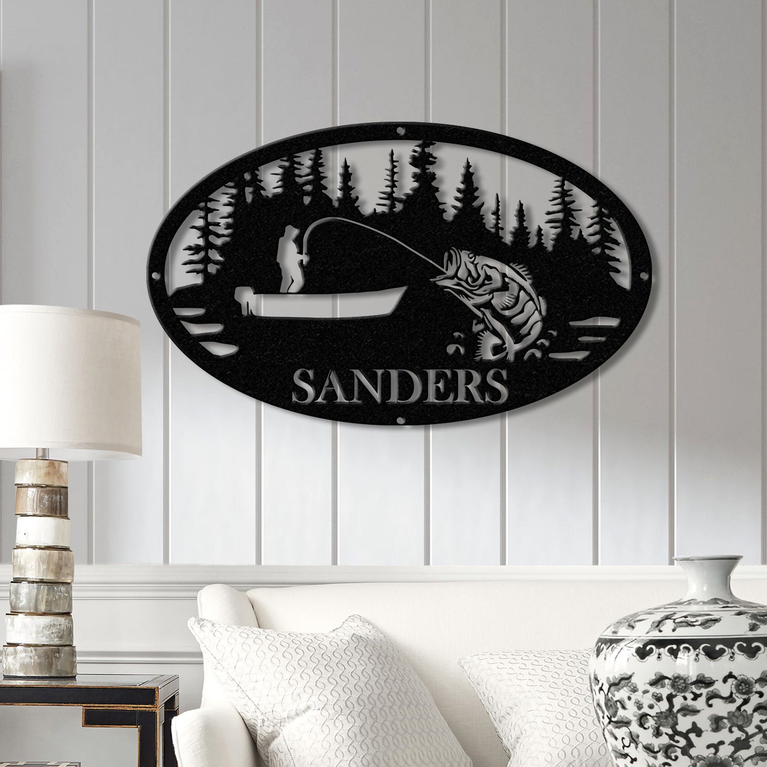 Personalized Fishing Metal Sign, Custom Bass Fish LED Wall Art, Outdoor Fishing Cabin Decor, Fisherman Name Sign, Gift for Fishing Lovers