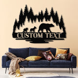 Personalized Bear Cabin Metal Sign with LED Light – Rustic Bear Decor for Cabin or Outdoors – Custom Door Monogram & Cabin Wall Art