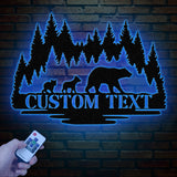 Personalized Bear Cabin Metal Sign with LED Light – Rustic Bear Decor for Cabin or Outdoors – Custom Door Monogram & Cabin Wall Art