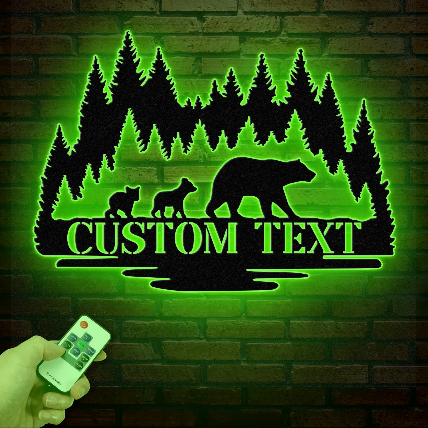 Personalized Bear Cabin Metal Sign with LED Light – Rustic Bear Decor for Cabin or Outdoors – Custom Door Monogram & Cabin Wall Art