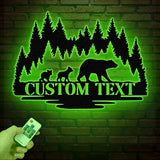 Personalized Bear Cabin Metal Sign with LED Light – Rustic Bear Decor for Cabin or Outdoors – Custom Door Monogram & Cabin Wall Art