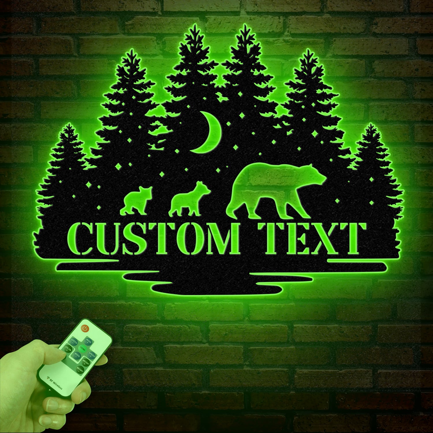 Personalized Bear Cabin Metal Sign with LED Light – Rustic Bear Decor for Cabin or Outdoors – Custom Door Monogram & Cabin Wall Art