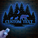 Personalized Bear Cabin Metal Sign with LED Light – Rustic Bear Decor for Cabin or Outdoors – Custom Door Monogram & Cabin Wall Art