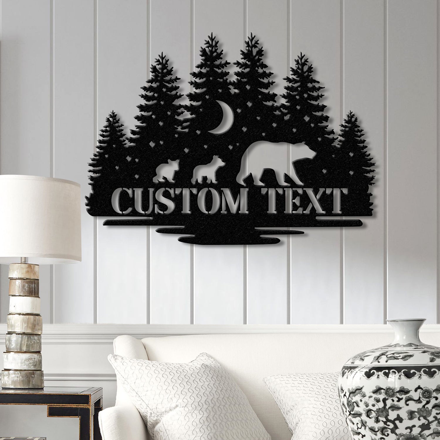 Personalized Bear Cabin Metal Sign with LED Light – Rustic Bear Decor for Cabin or Outdoors – Custom Door Monogram & Cabin Wall Art