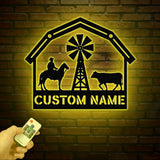 Personalized Farmhouse Metal Sign with Led Lights, Custom Metal Farm Wall Art, Farm Name sign, Metal Barn Sign, Farmer Gift, Christmas Gift