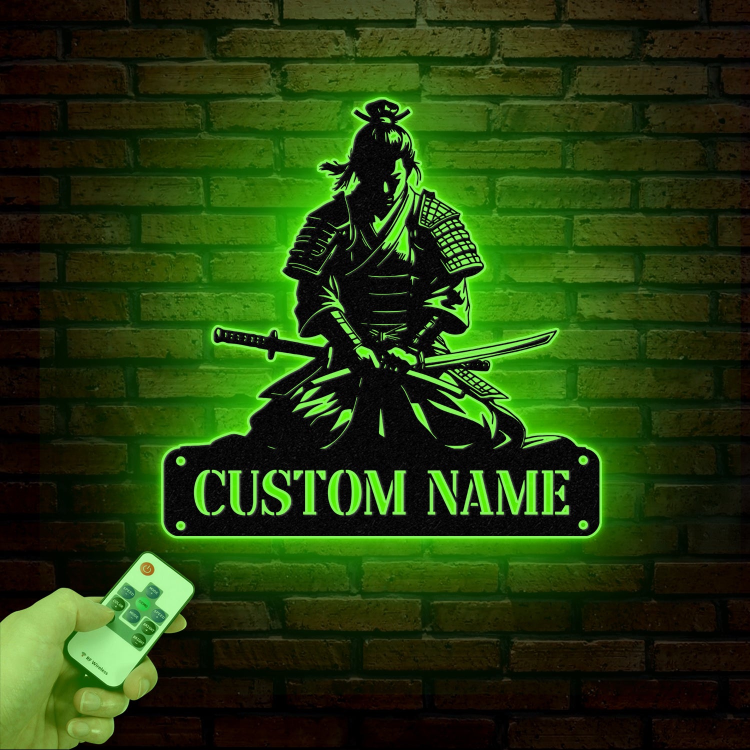 Custom Samurai Metal Wall Art with LED Lights, Personalized Japanese Warrior Silhouette Decor, Man Cave, Night Light, or Gift for Boyfriend