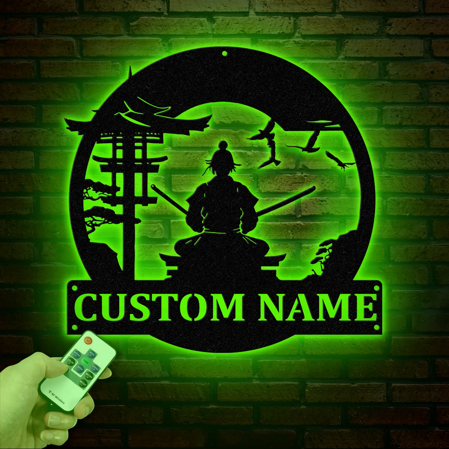 Custom Samurai Metal Wall Art with LED Lights, Personalized Japanese Warrior Silhouette Decor, Man Cave, Night Light, or Gift for Boyfriend