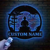 Custom Samurai Metal Wall Art with LED Lights, Personalized Japanese Warrior Silhouette Decor, Man Cave, Night Light, or Gift for Boyfriend