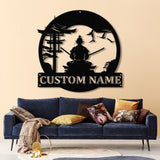 Custom Samurai Metal Wall Art with LED Lights, Personalized Japanese Warrior Silhouette Decor, Man Cave, Night Light, or Gift for Boyfriend