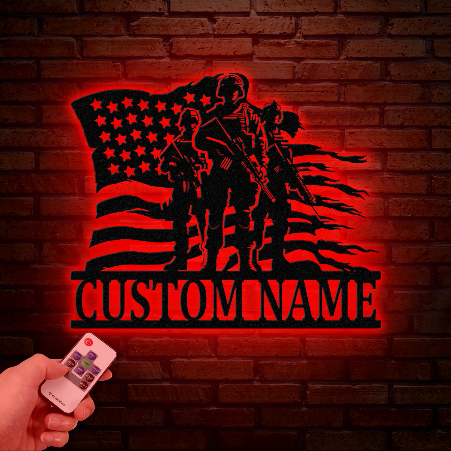 Personalized US Soldier Metal Wall Art LED Light, Custom Military Name Sign, American Army Home Decor, Patriotic Wall Art, Gift for Veterans