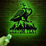 Custom Eagle Metal Wall Art with Lights, Personalized American Eagle Sign, Patriotic Wall Decor, Living Room Decor, Unique Veteran Gift
