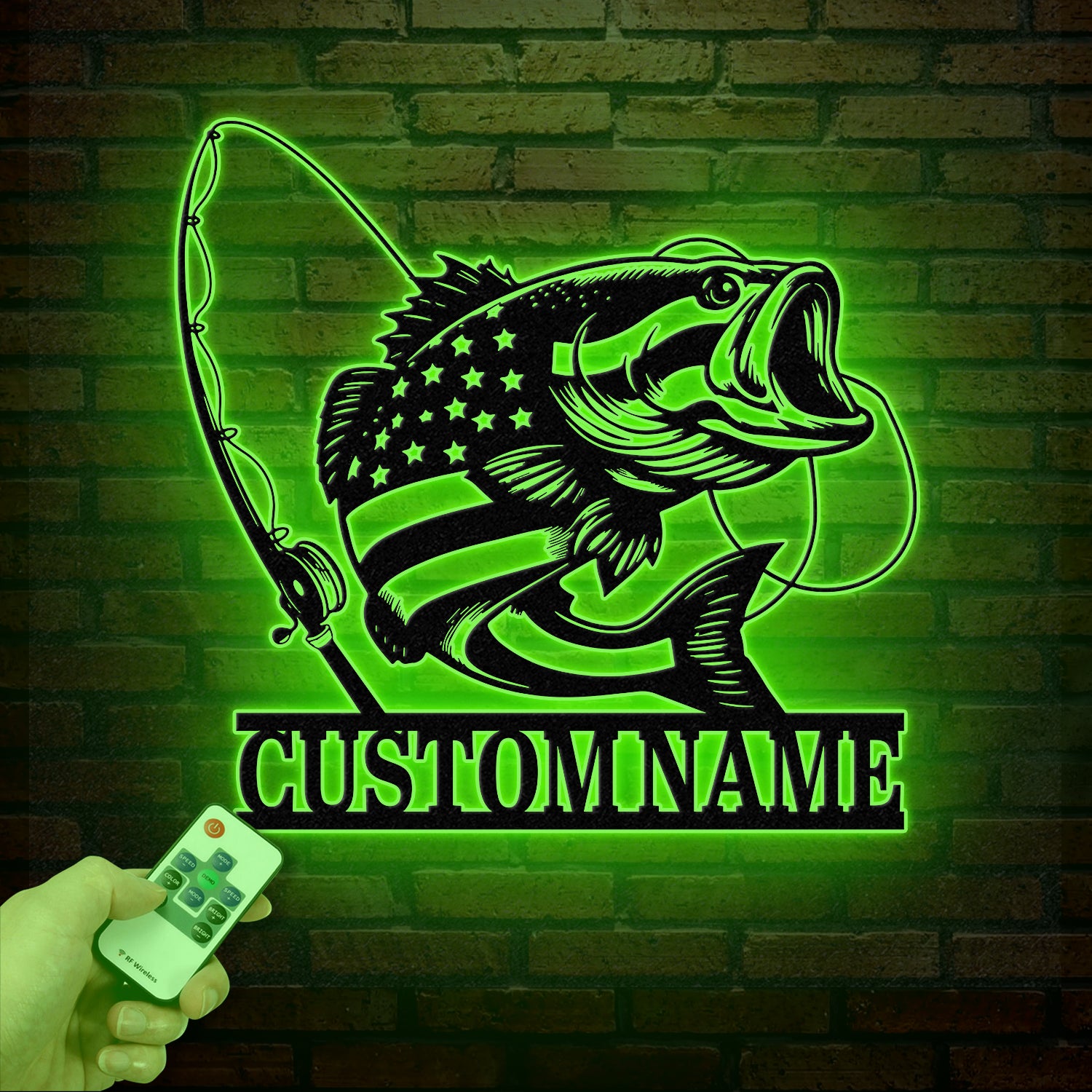 Custom US Flag Fishing Metal Sign with Led Lights, Fish name Sign, Personalized Fish Wall Art, Gift for Fisherman, Fishing Wall Decor,
