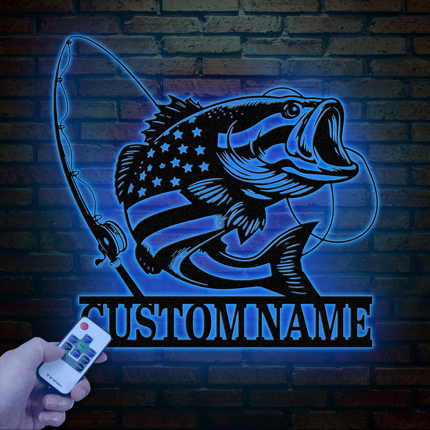 Custom US Flag Fishing Metal Sign with Led Lights, Fish name Sign, Personalized Fish Wall Art, Gift for Fisherman, Fishing Wall Decor,