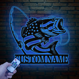 Custom US Flag Fishing Metal Sign with Led Lights, Fish name Sign, Personalized Fish Wall Art, Gift for Fisherman, Fishing Wall Decor,