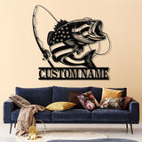 Custom US Flag Fishing Metal Sign with Led Lights, Fish name Sign, Personalized Fish Wall Art, Gift for Fisherman, Fishing Wall Decor,