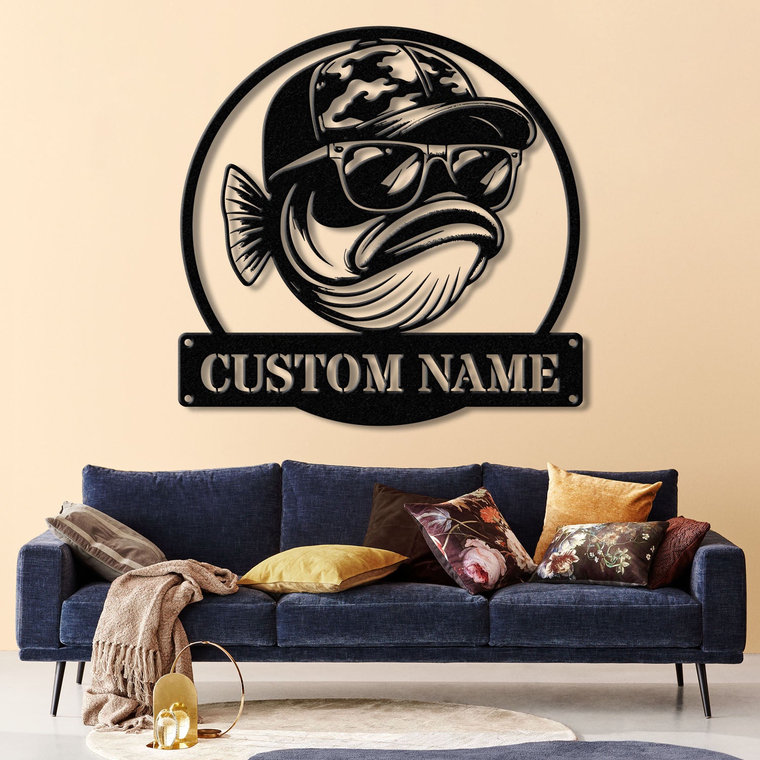 Personalized Fishing Metal Sign, Custom Funny Bass Fish LED Wall Art, Outdoor Fishing Cabin Decor, Fisherman Name Sign, Gift for Dad