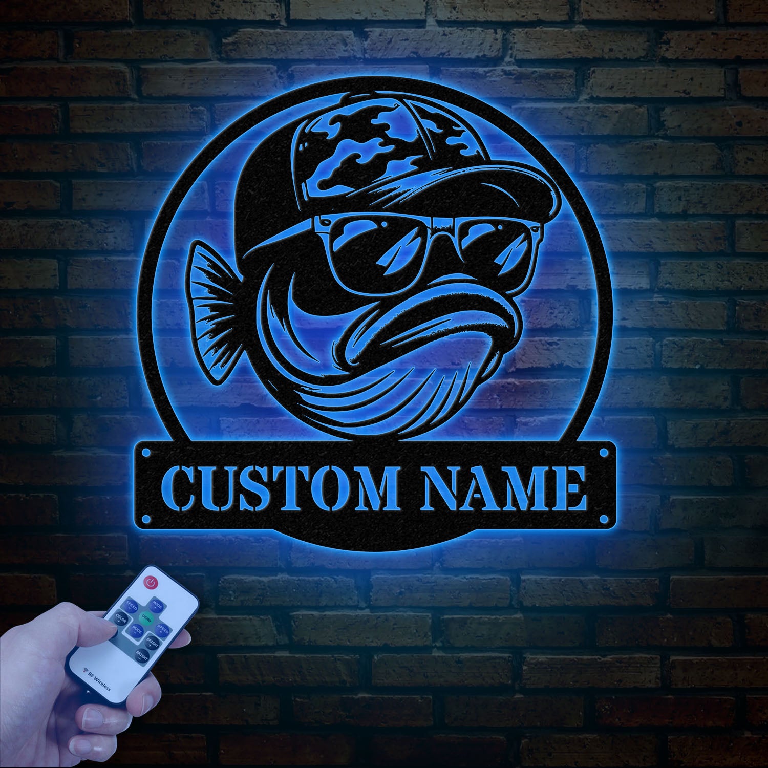 Personalized Fishing Metal Sign, Custom Funny Bass Fish LED Wall Art, Outdoor Fishing Cabin Decor, Fisherman Name Sign, Gift for Dad