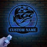 Personalized Fishing Metal Sign, Custom Funny Bass Fish LED Wall Art, Outdoor Fishing Cabin Decor, Fisherman Name Sign, Gift for Dad