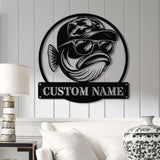 Personalized Fishing Metal Sign, Custom Funny Bass Fish LED Wall Art, Outdoor Fishing Cabin Decor, Fisherman Name Sign, Gift for Dad
