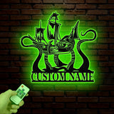 Custom Ship Octopus Metal Wall Art with LED Light – Personalized Kraken Octopus Name Sign – Ocean Sea Monster Decoration Gift