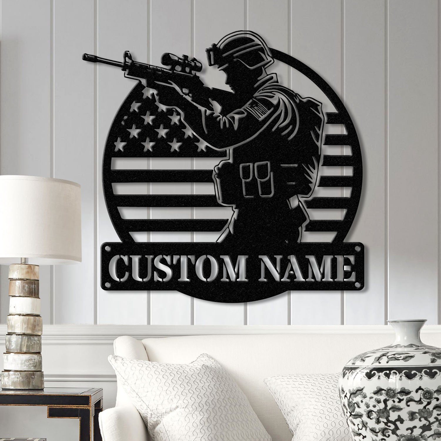 Personalized US Soldier Metal Wall Art LED Light, Custom Military Name Sign, American Army Home Decor, Patriotic Wall Art, Gift for Veterans