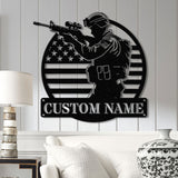 Personalized US Soldier Metal Wall Art LED Light, Custom Military Name Sign, American Army Home Decor, Patriotic Wall Art, Gift for Veterans